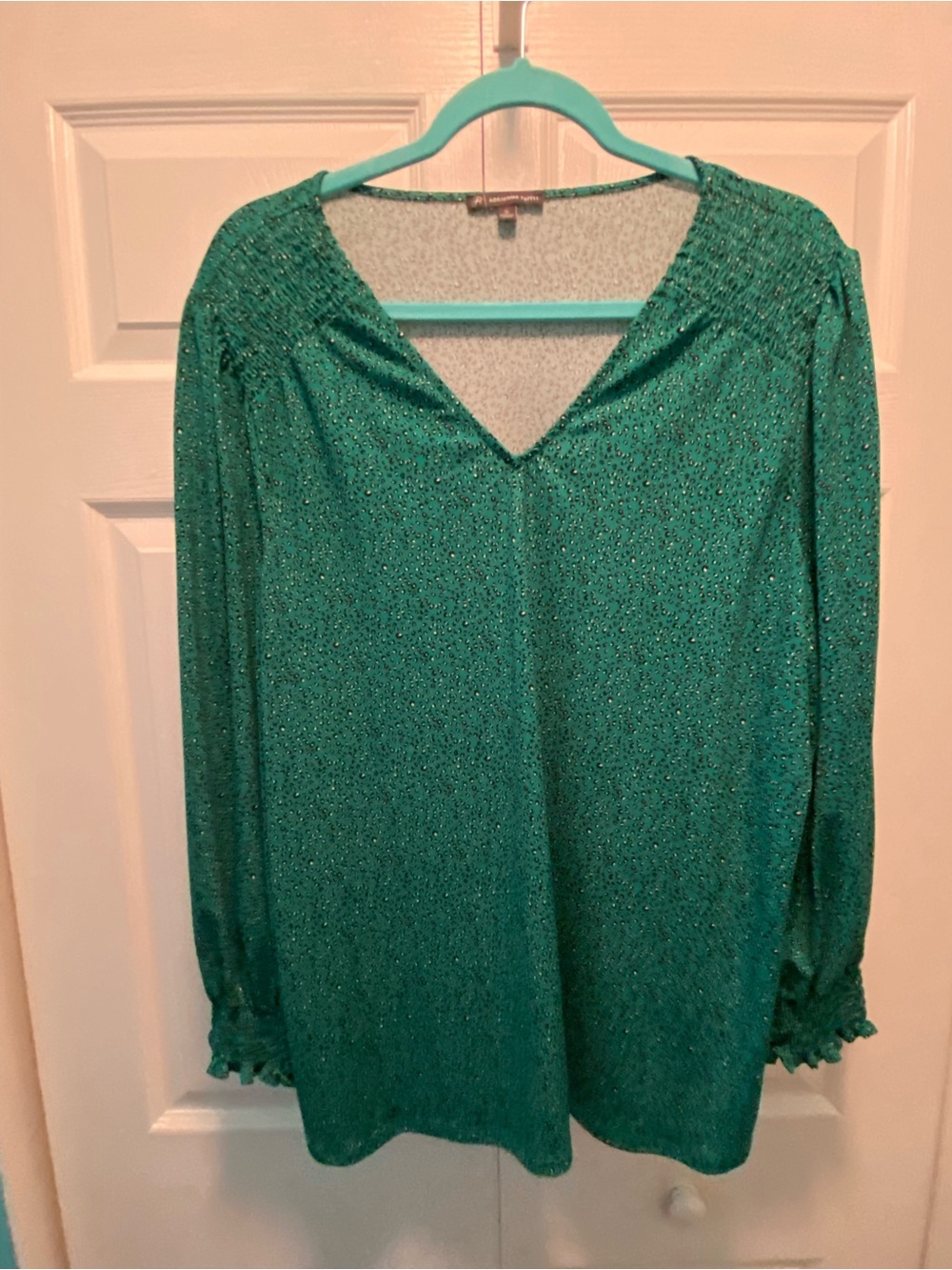 Adriana Pappell Green w/Black Dots w/White Center Design Long Sleeve Top Size 1X